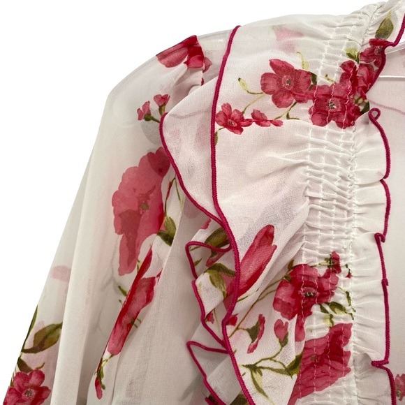 Zara Floral Ruffle Sheer Blouse Top - Picture 3 of 7